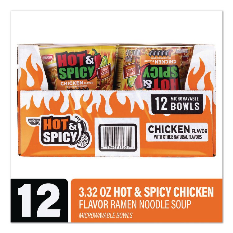 Hot and Spicy Chicken Soup Bowl, Chicken, 3.32 oz Bowl, 12/Carton