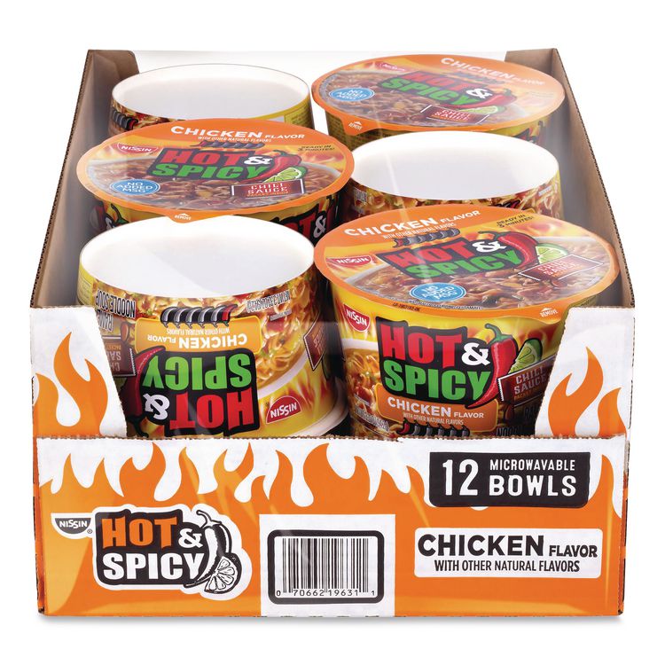 Hot and Spicy Chicken Soup Bowl, Chicken, 3.32 oz Bowl, 12/Carton