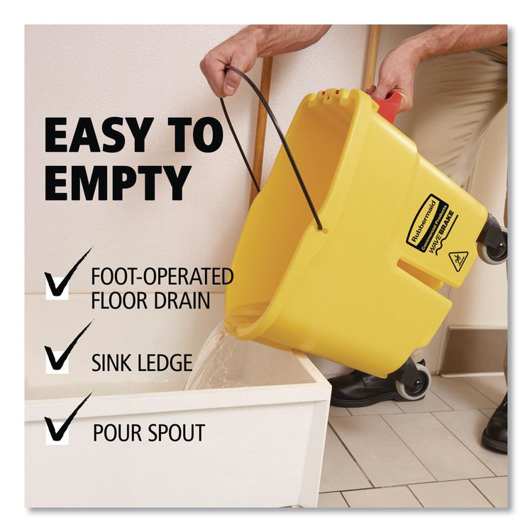 WaveBrake 2.0 Bucket/Wringer Combos, Side-Press with Drain, 35 qt, Yellow