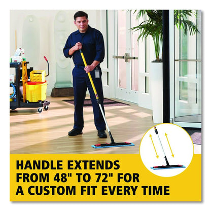 Adaptable Flat Mop Kit, 19.5 x 5.5 Blue Microfiber Head, 48" to 72" Yellow Aluminum Handle