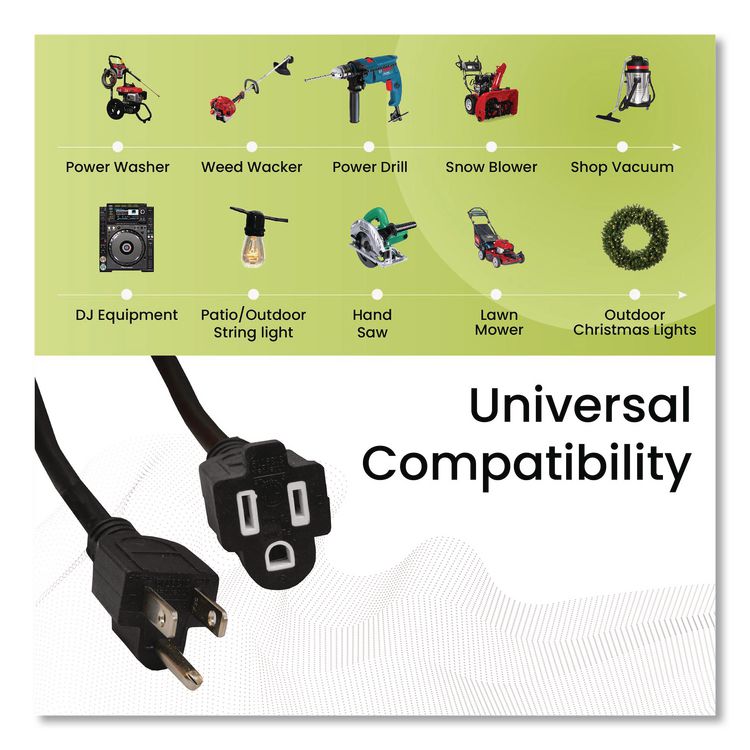 16 AWG Outdoor Extension Cord, 8 ft, 13 A, Black