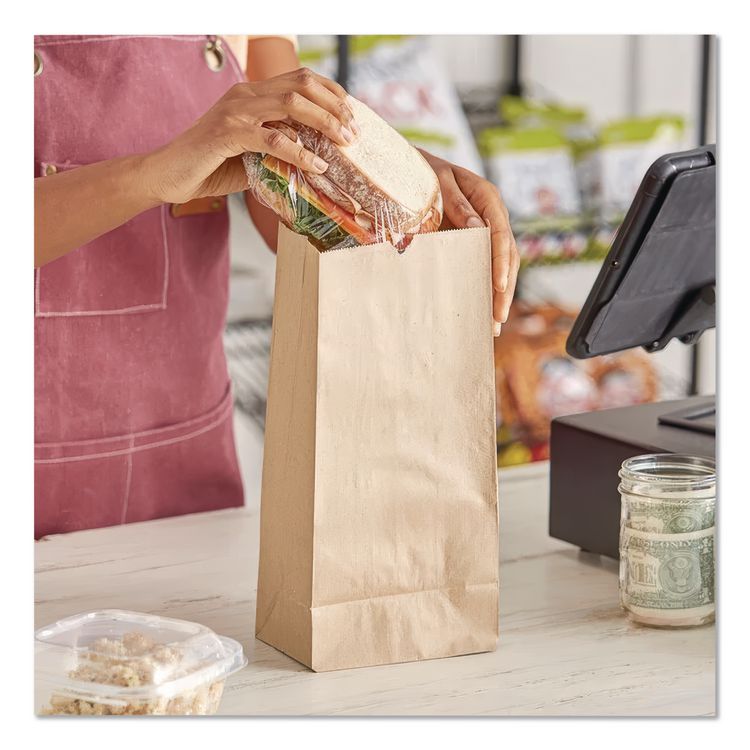 Grocery Paper Bags, 5# Size, 35# Basis Weight, 5.25" x 3.38" x 10.94", Kraft, 500/Bundle