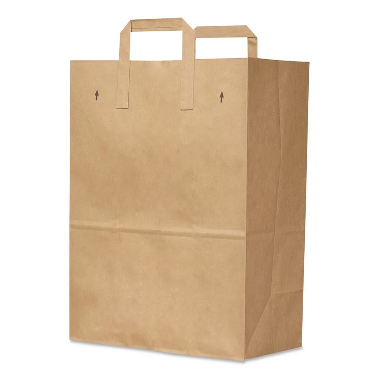 Grocery Paper Bags, 1/6 BBL Size, 70# Basis Weight, Flat Handles, 11" x 7" x 16.25", Kraft, 300/Bundle