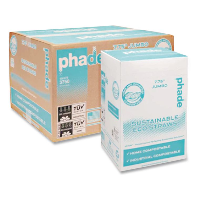 Marine Biodegradable Straws, 7.75", PHA, Ocean Blue, Wrapped, 375/BX, 10 Boxes/Carton