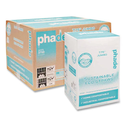 Marine Biodegradable Straws, 7.75", PHA, Ocean Blue, Wrapped, 375/BX, 10 Boxes/Carton