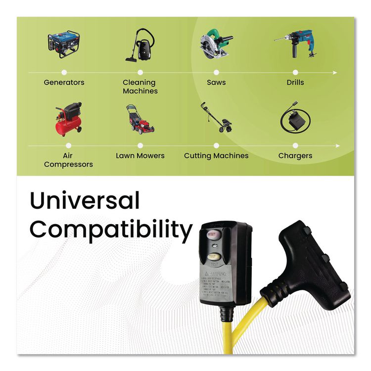 Portable Tri-Tap with GFCI, 3 Outlets, 2 ft Cord, Yellow