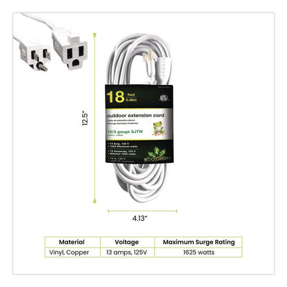 16 AWG Outdoor Extension Cord, 18 ft, 13 A, White