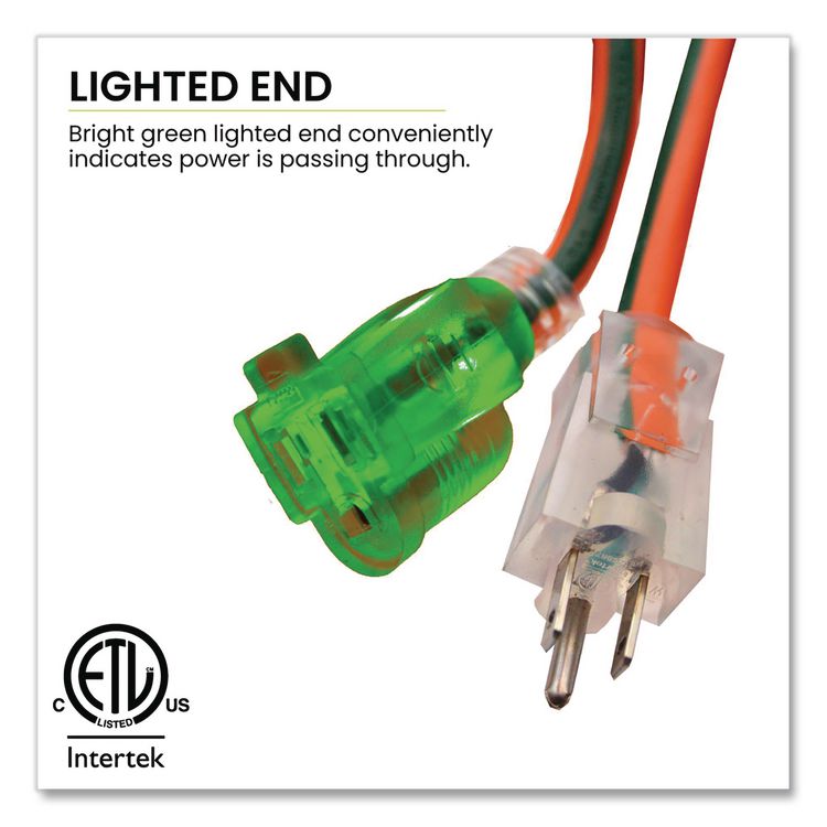 14 AWG Lighted End Heavy-Duty Extension Cord, 25 ft, 15 A, Orange/Black