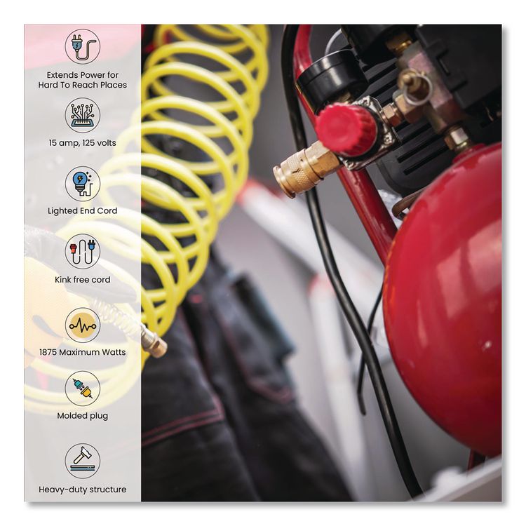 14 AWG Lighted End Heavy-Duty Extension Cord, 25 ft, 15 A, Orange/Black