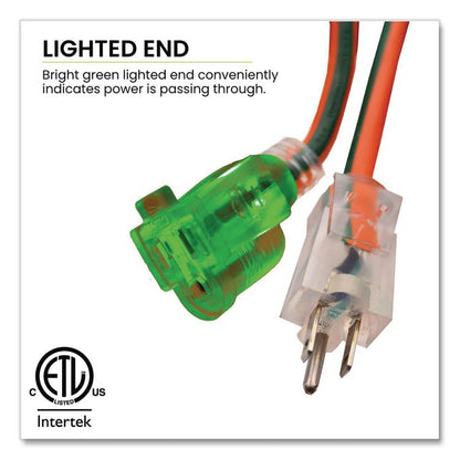 12 AWG Lighted End Heavy-Duty Extension Cord, 25 ft, 15 A, Orange/Black