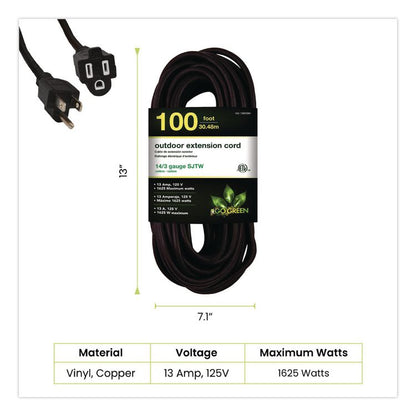 14 AWG Heavy-Duty Extension Cord, 100 ft, 13 A, Black