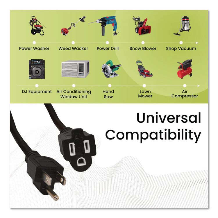 14 AWG Heavy-Duty Extension Cord, 100 ft, 13 A, Black