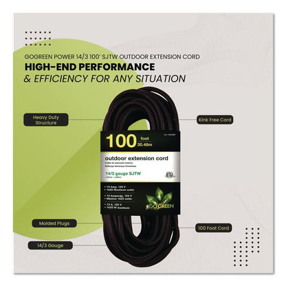 14 AWG Heavy-Duty Extension Cord, 100 ft, 13 A, Black