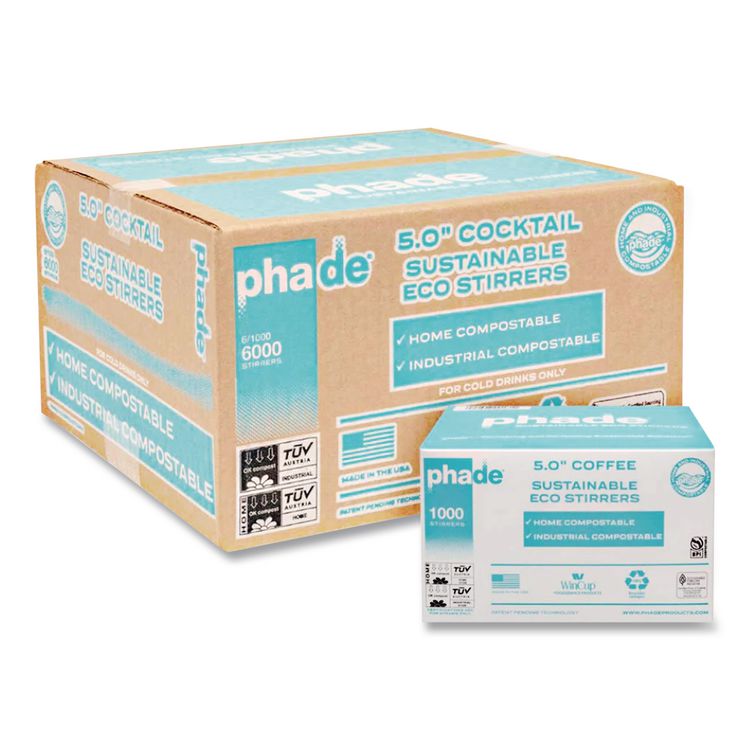Marine Biodegradable Stir Straws, 5", PHA, Ocean Blue, 1000/Box, 6 Boxes/Carton