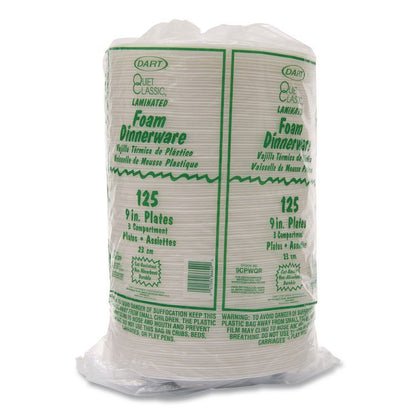 Mediumweight Foam Plates, 3-Compartment Plate, 9" dia, White, 125/Pack