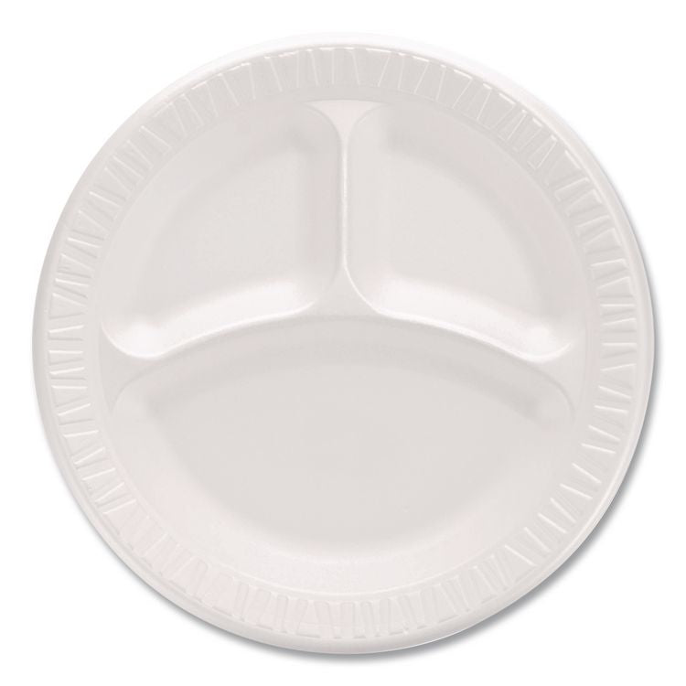 Mediumweight Foam Plates, 3-Compartment Plate, 9" dia, White, 125/Pack