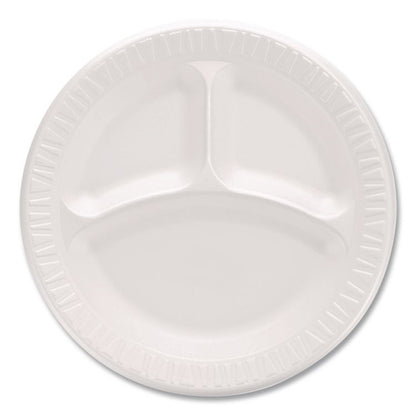 Mediumweight Foam Plates, 3-Compartment Plate, 9" dia, White, 125/Pack