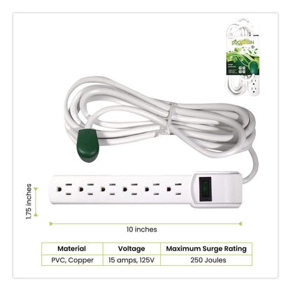 6 Outlet Surge Protector, 12 ft Cord, 250 J, White