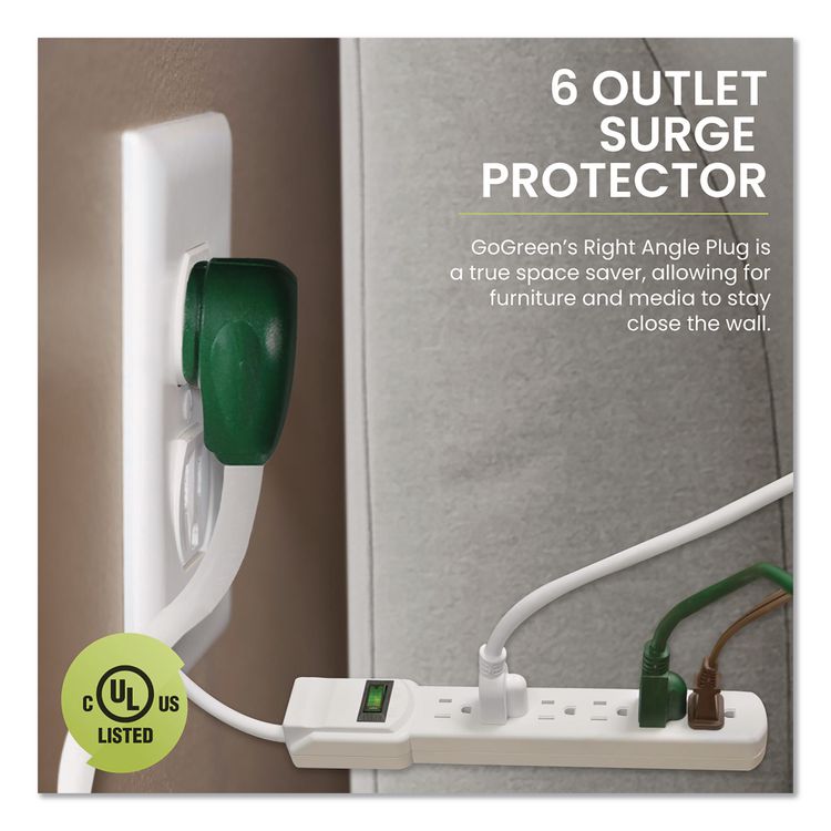 6 Outlet Surge Protector, 12 ft Cord, 250 J, White