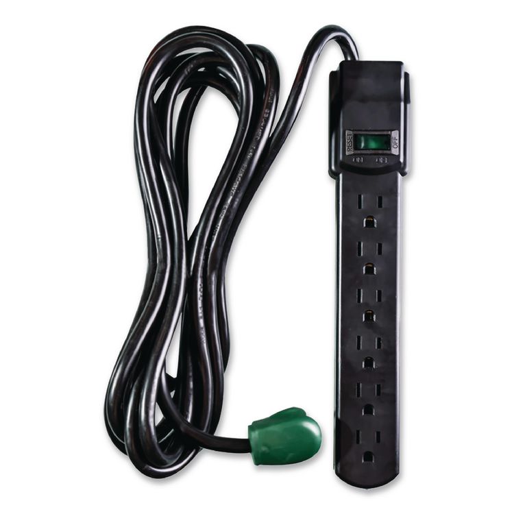 6 Outlet Surge Protector, 12 ft Cord, 250 J, Black