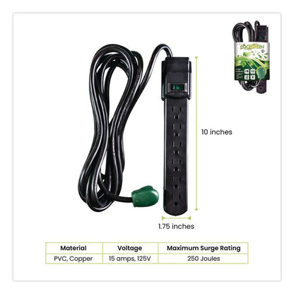 6 Outlet Surge Protector, 12 ft Cord, 250 J, Black