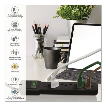 6 Outlet Surge Protector, 12 ft Cord, 250 J, Black