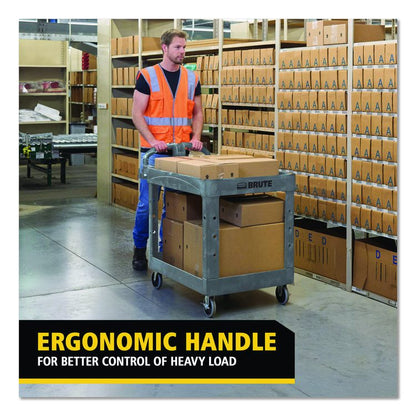 BRUTE Heavy-Duty Ergo Handle Utility Cart, Plastic, 2 Shelves, 750 lb Capacity, 26" x 55" x 33.25", Gray