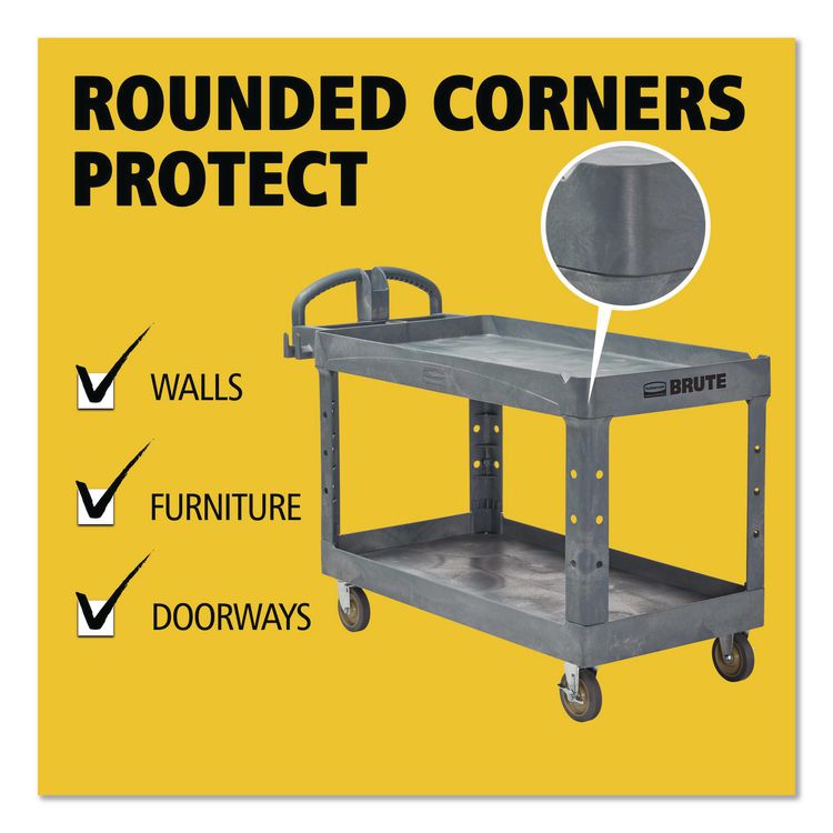 BRUTE Heavy-Duty Ergo Handle Utility Cart, Plastic, 2 Shelves, 750 lb Capacity, 26" x 55" x 33.25", Gray