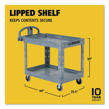 BRUTE Heavy-Duty Ergo Handle Utility Cart, Plastic, Two Shelves, 500 lb Capacity, 25.5" x 44" x 39", Gray