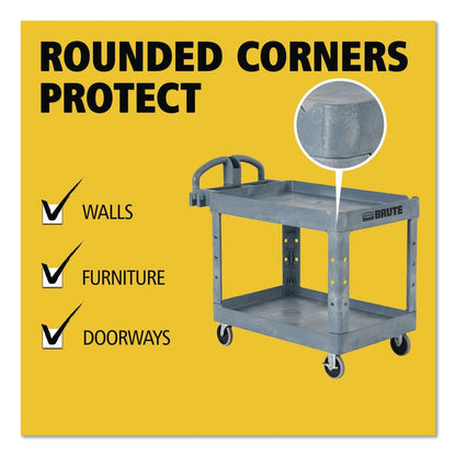 BRUTE Heavy-Duty Ergo Handle Utility Cart, Plastic, Two Shelves, 500 lb Capacity, 25.5" x 44" x 39", Gray