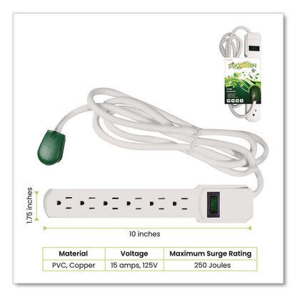 6 Outlet Surge Protector, 6 ft Cord, 250 J, White