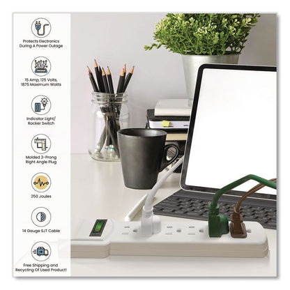6 Outlet Surge Protector, 6 ft Cord, 250 J, White