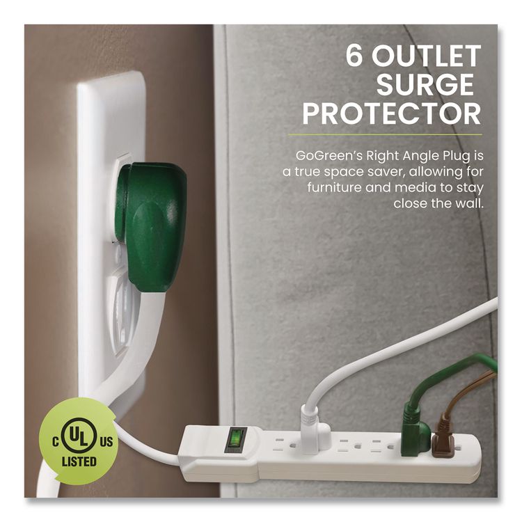 6 Outlet Surge Protector, 6 ft Cord, 250 J, White