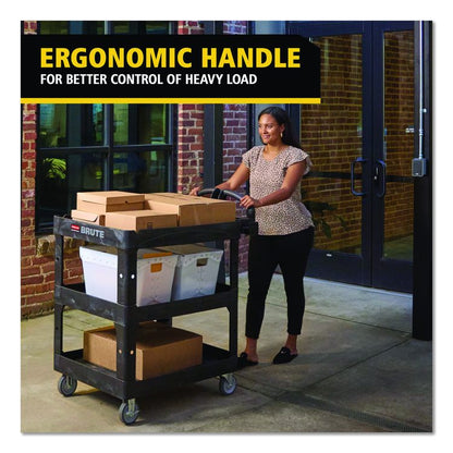 BRUTE 3-Shelf Heavy-Duty Ergo Lipped Utility Cart, Resin, 3 Shelves, 600 lb Capacity, 25.24" x 44" x 47", Black