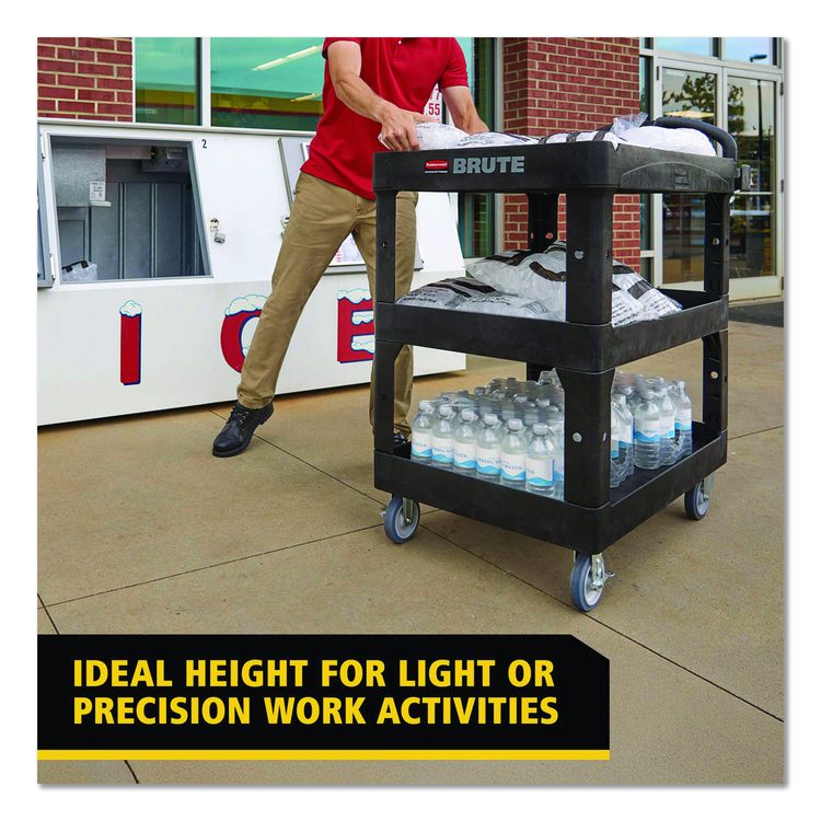 BRUTE 3-Shelf Heavy-Duty Ergo Lipped Utility Cart, Resin, 3 Shelves, 600 lb Capacity, 25.24" x 44" x 47", Black