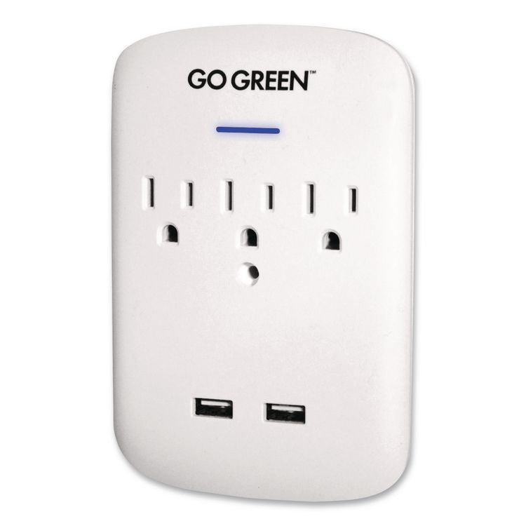 3 Outlet 2 USB Wall Tap, 735 J, White