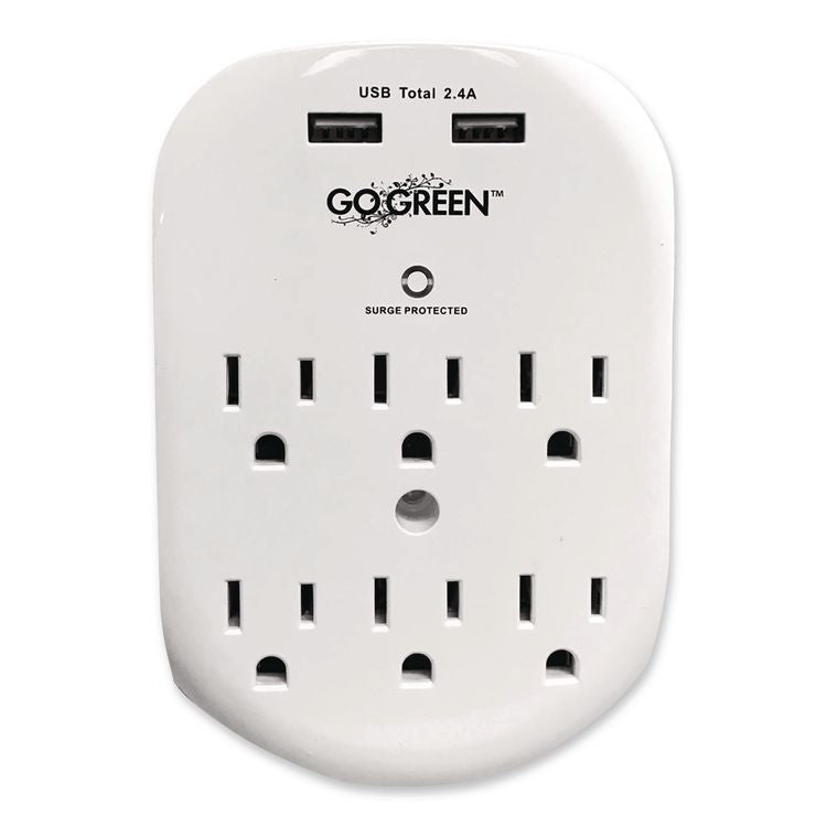 6 Outlet 4 USB Wall Tap, 735 J, White