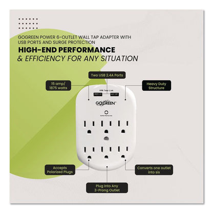 6 Outlet 4 USB Wall Tap, 735 J, White