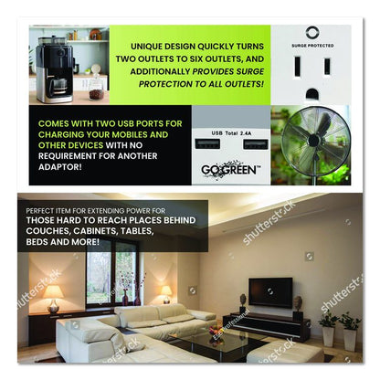 6 Outlet 4 USB Wall Tap, 735 J, White