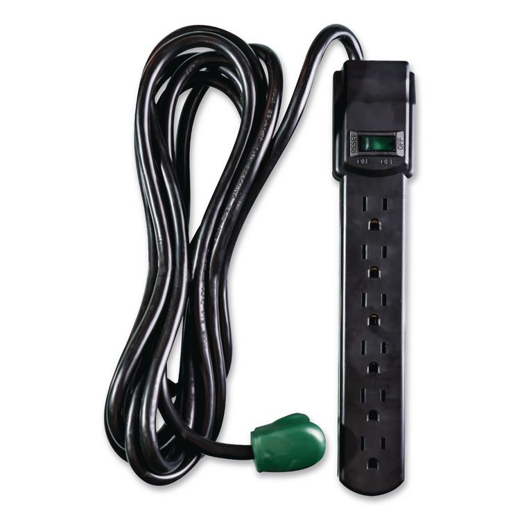 6 Outlet Surge Protector, 6 ft Cord, 250 J, Black