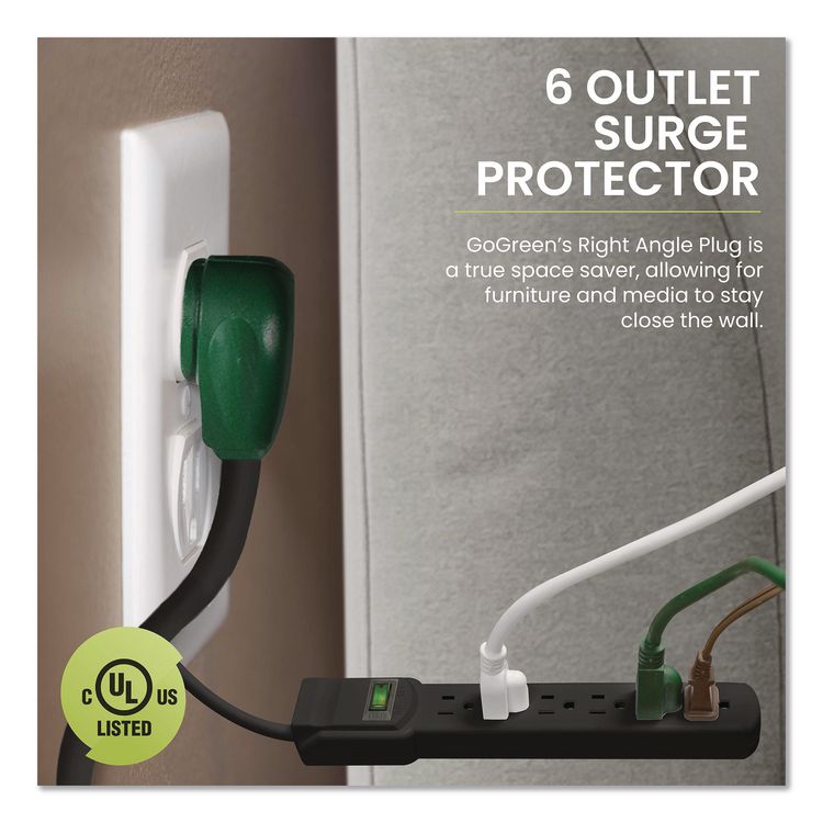 6 Outlet Surge Protector, 6 ft Cord, 250 J, Black
