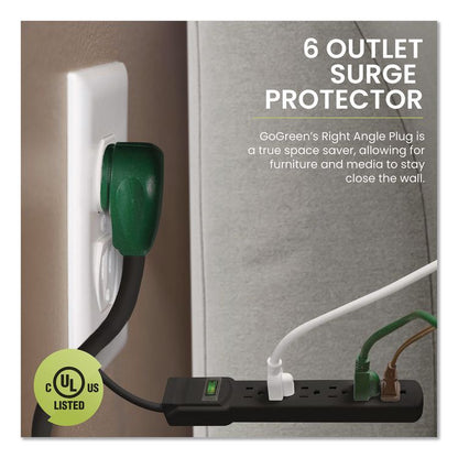 6 Outlet Surge Protector, 6 ft Cord, 250 J, Black