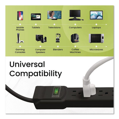 6 Outlet Surge Protector, 6 ft Cord, 250 J, Black