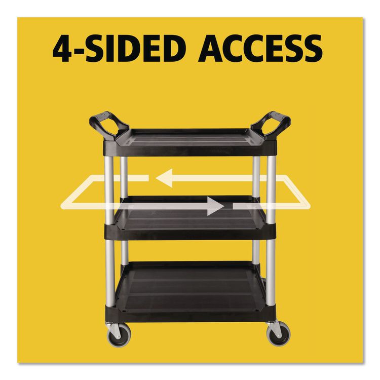 Three-Shelf Service Cart, Plastic, 3 Shelves, 200 lb Capacity, 18.63" x 33.63" x 37.75", Black