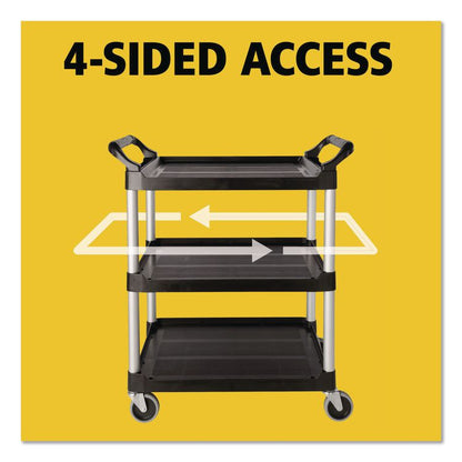 Three-Shelf Service Cart, Plastic, 3 Shelves, 200 lb Capacity, 18.63" x 33.63" x 37.75", Black