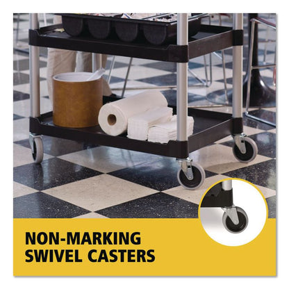 Three-Shelf Service Cart, Plastic, 3 Shelves, 200 lb Capacity, 18.63" x 33.63" x 37.75", Black