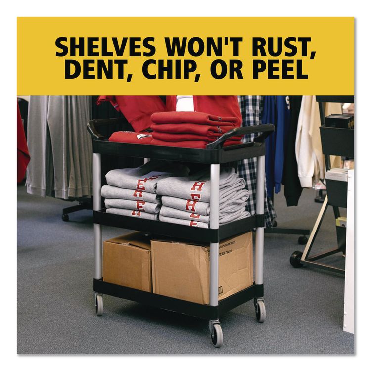 Three-Shelf Service Cart, Plastic, 3 Shelves, 200 lb Capacity, 18.63" x 33.63" x 37.75", Black