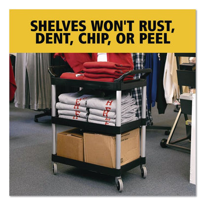 Three-Shelf Service Cart, Plastic, 3 Shelves, 200 lb Capacity, 18.63" x 33.63" x 37.75", Black