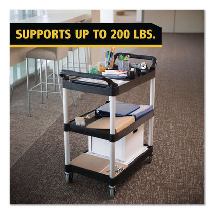 Three-Shelf Service Cart, Plastic, 3 Shelves, 200 lb Capacity, 18.63" x 33.63" x 37.75", Black