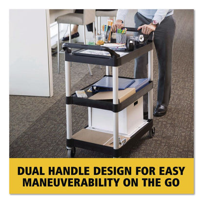 Three-Shelf Service Cart, Plastic, 3 Shelves, 200 lb Capacity, 18.63" x 33.63" x 37.75", Black